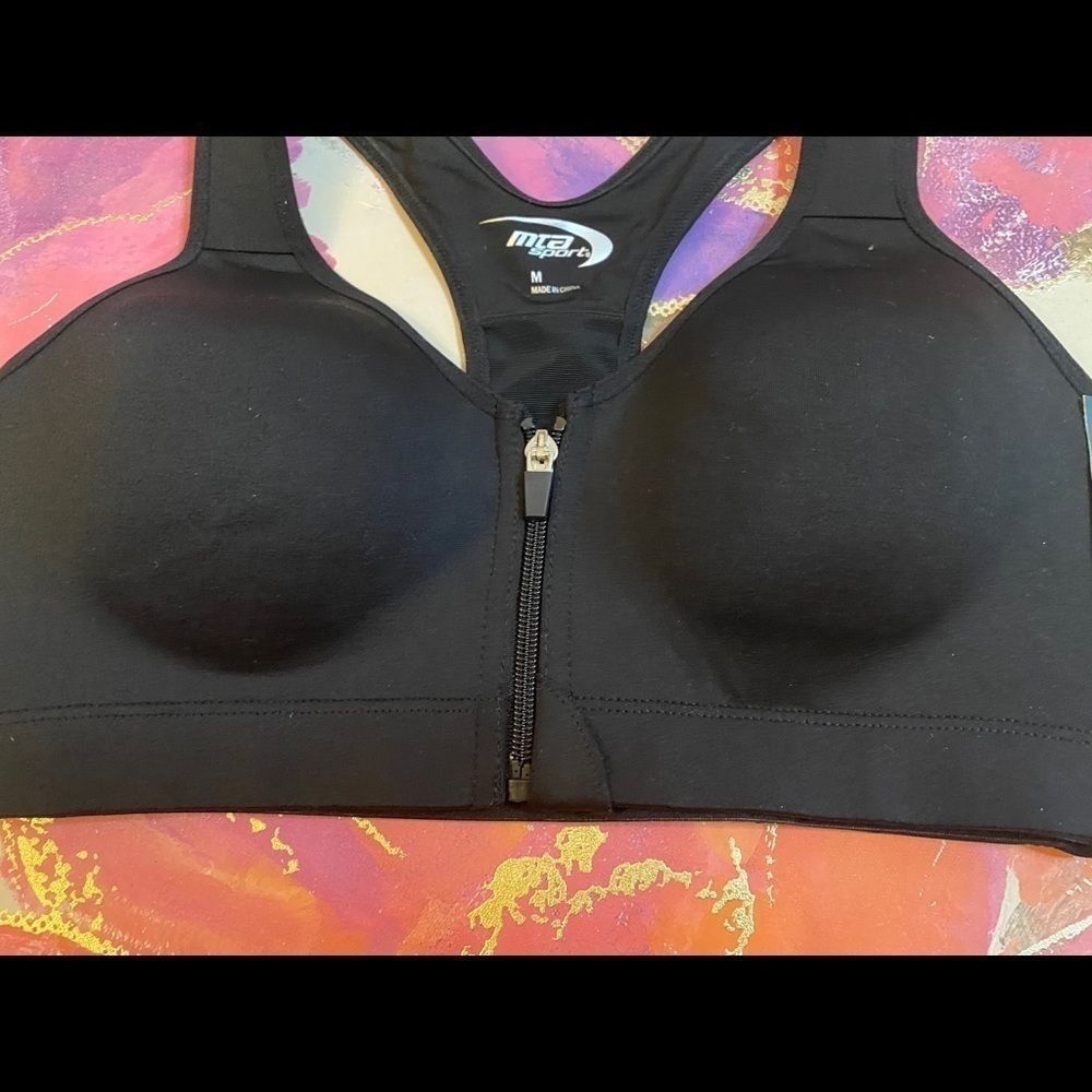 MTA Sport Black Zip Front Sports Bra - Picture 2 of 10